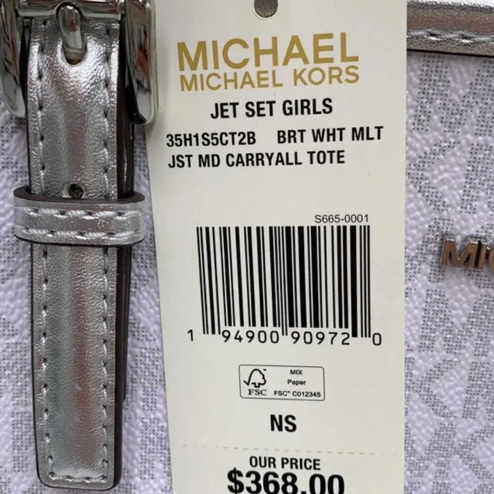 Michael Kors Signature Jet Set Girls Medium Carryall Tote Bright White Multi